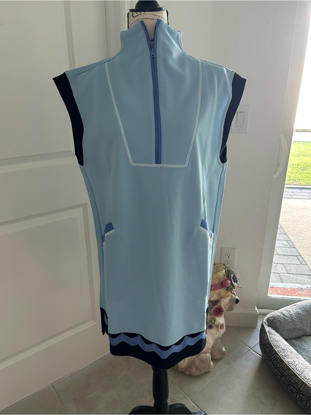Simply Southern Light Blue Sleeveless Golf Dress with Zip Mock Neck